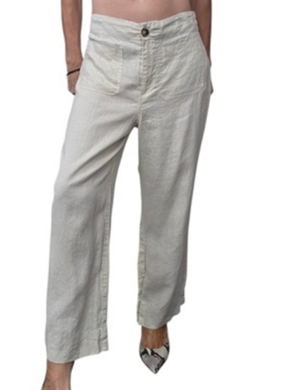 Bagatelle 100% Linen Wide Leg Crop Pants S Coastal Quiet Luxury